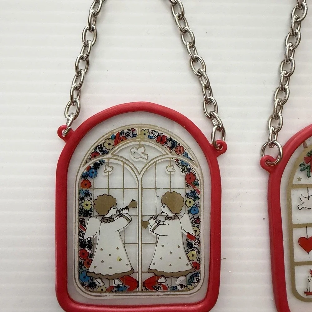 Vintage 80s Christmas Ornaments Sun-catchers Angels Tree Wreath Set Of 3